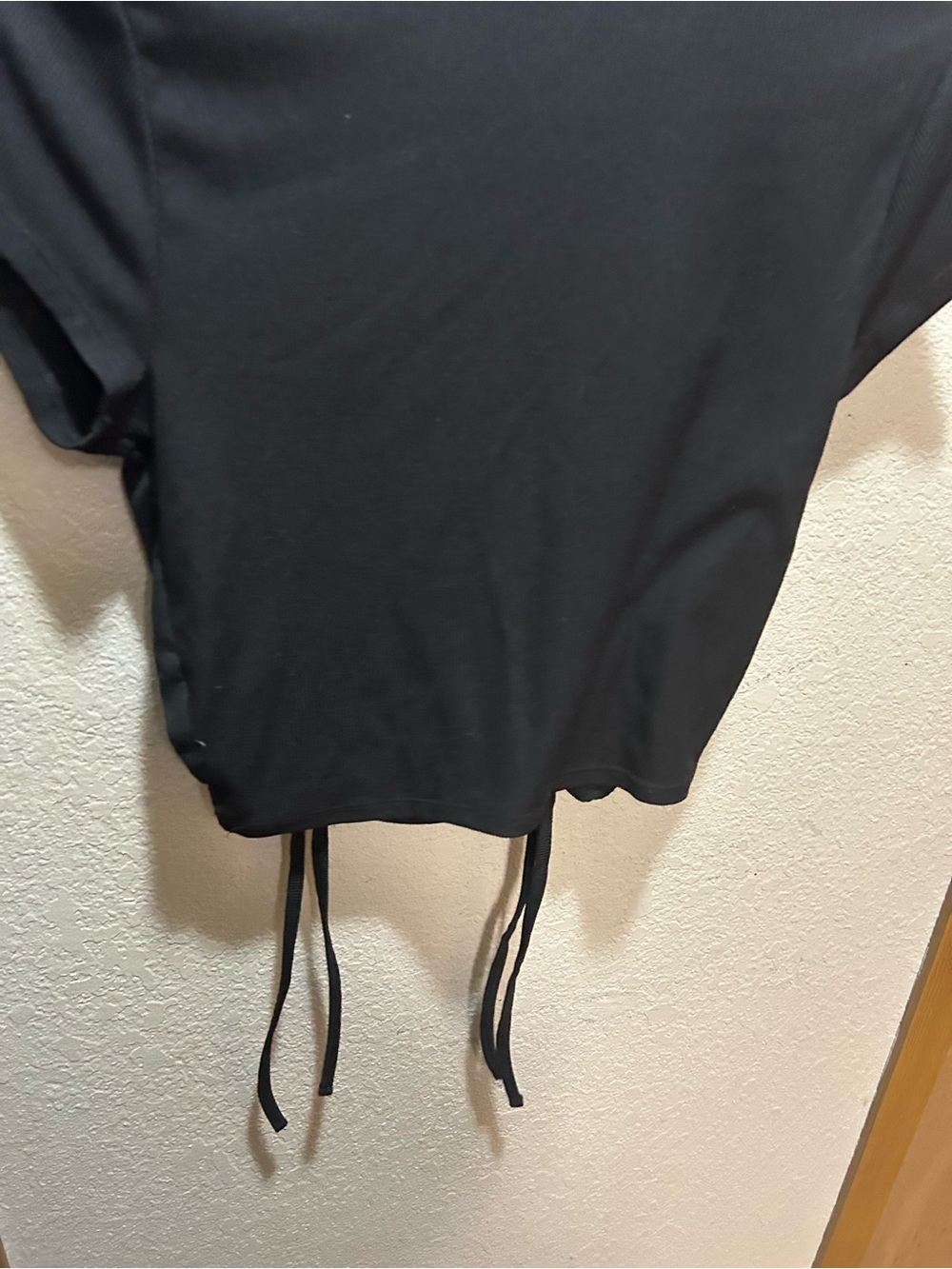 One Step Up  Ruched Drawstring Black Top Medium - Picture 7 of 7